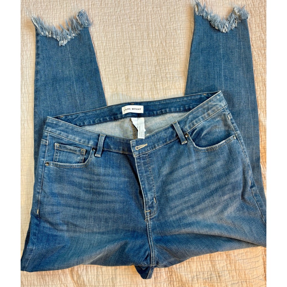 Lane Bryant Signature Fit Flex Magic Mid Rise Skinny Jeans Frayed Step Hem Blue